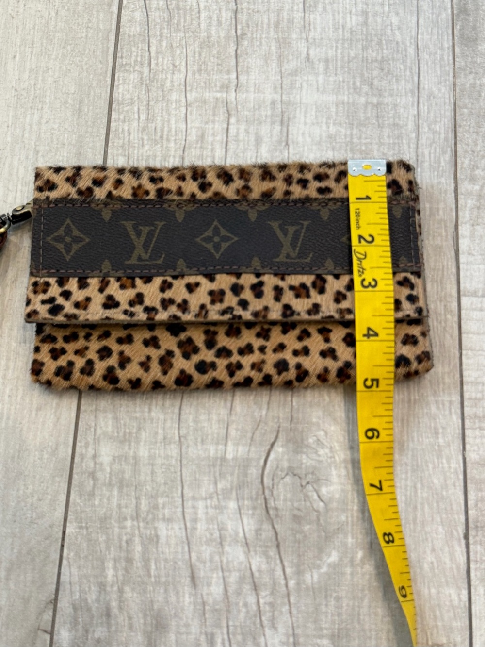 Upcycled Leopard Print Wristlet Clutch - Brown - Picture 5 of 8
